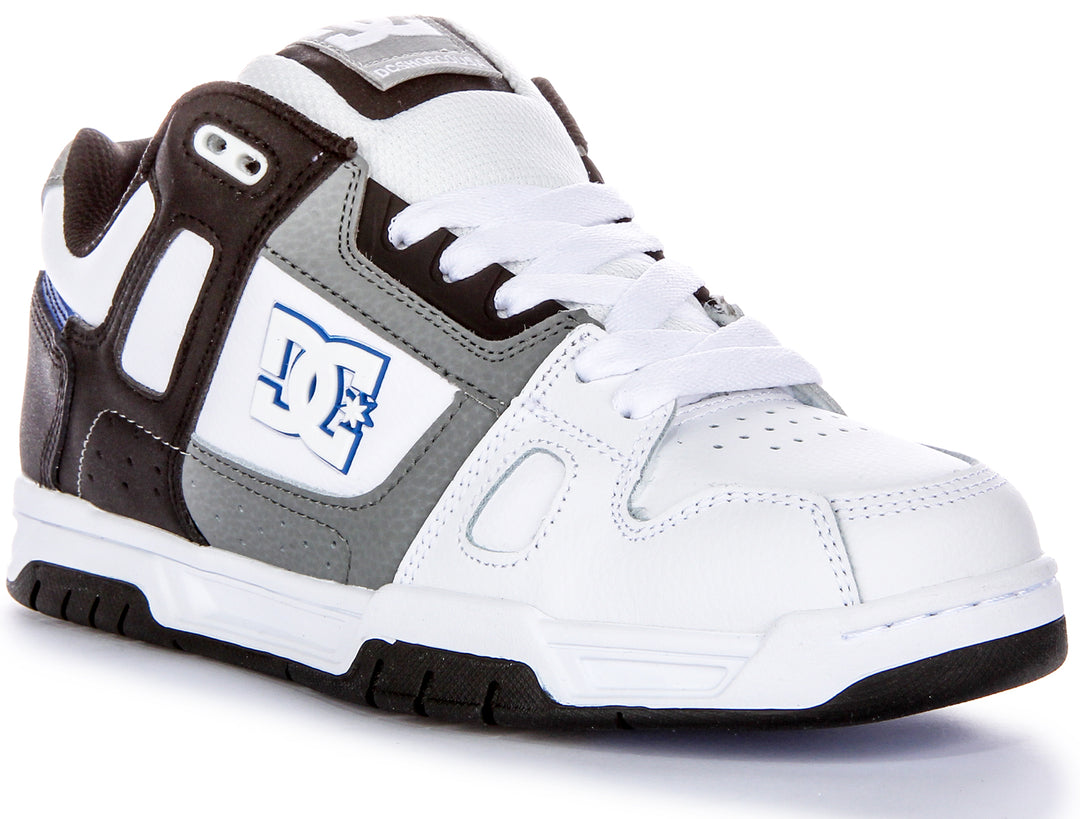 Sneakers da uomo DC Shoes Stag con suola cupsole e logo TPR in bianco nero grigio