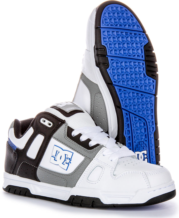 Sneakers da uomo DC Shoes Stag con suola cupsole e logo TPR in bianco nero grigio