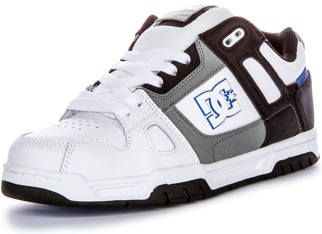 Baskets à lacets DC Shoes Stag pour hommes avec logo TPR en blanc noir gris