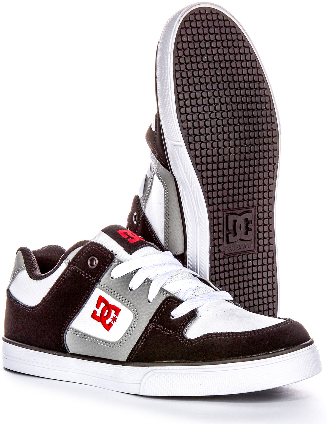 DC Shoes Pure Youth Leder Wildleder Sneaker in Weiß Schwarz Grau