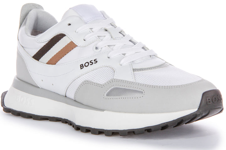 Boss Jonah Runn MX N Syn Overley Codice del logo Stringate Sneakers da uomo in tessuto bianco nero grigio