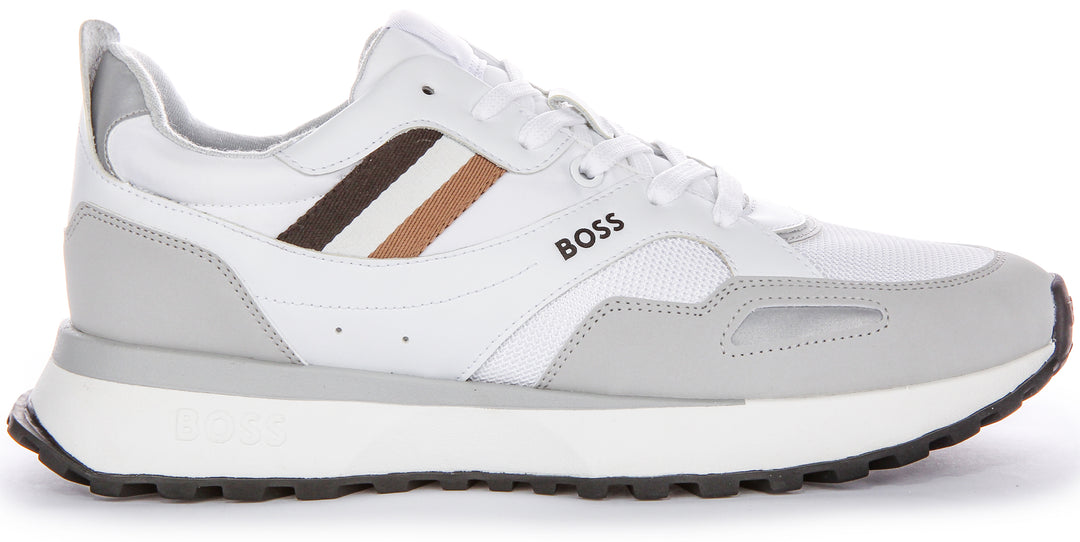 Boss Jonah Runn MX N Syn Overley Codice del logo Stringate Sneakers da uomo in tessuto bianco nero grigio