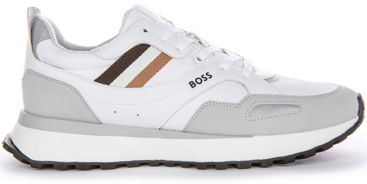 Boss Jonah Runn MX N Syn Overley Codice del logo Stringate Sneakers da uomo in tessuto bianco nero grigio