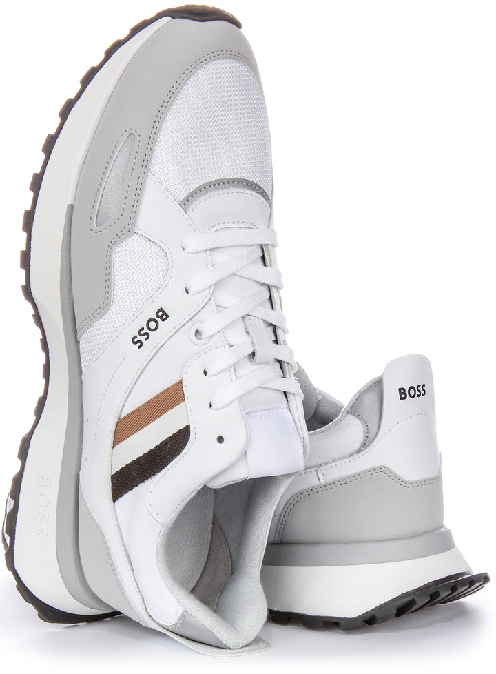 Boss Jonah Runn MX N Syn Overley Codice del logo Stringate Sneakers da uomo in tessuto bianco nero grigio