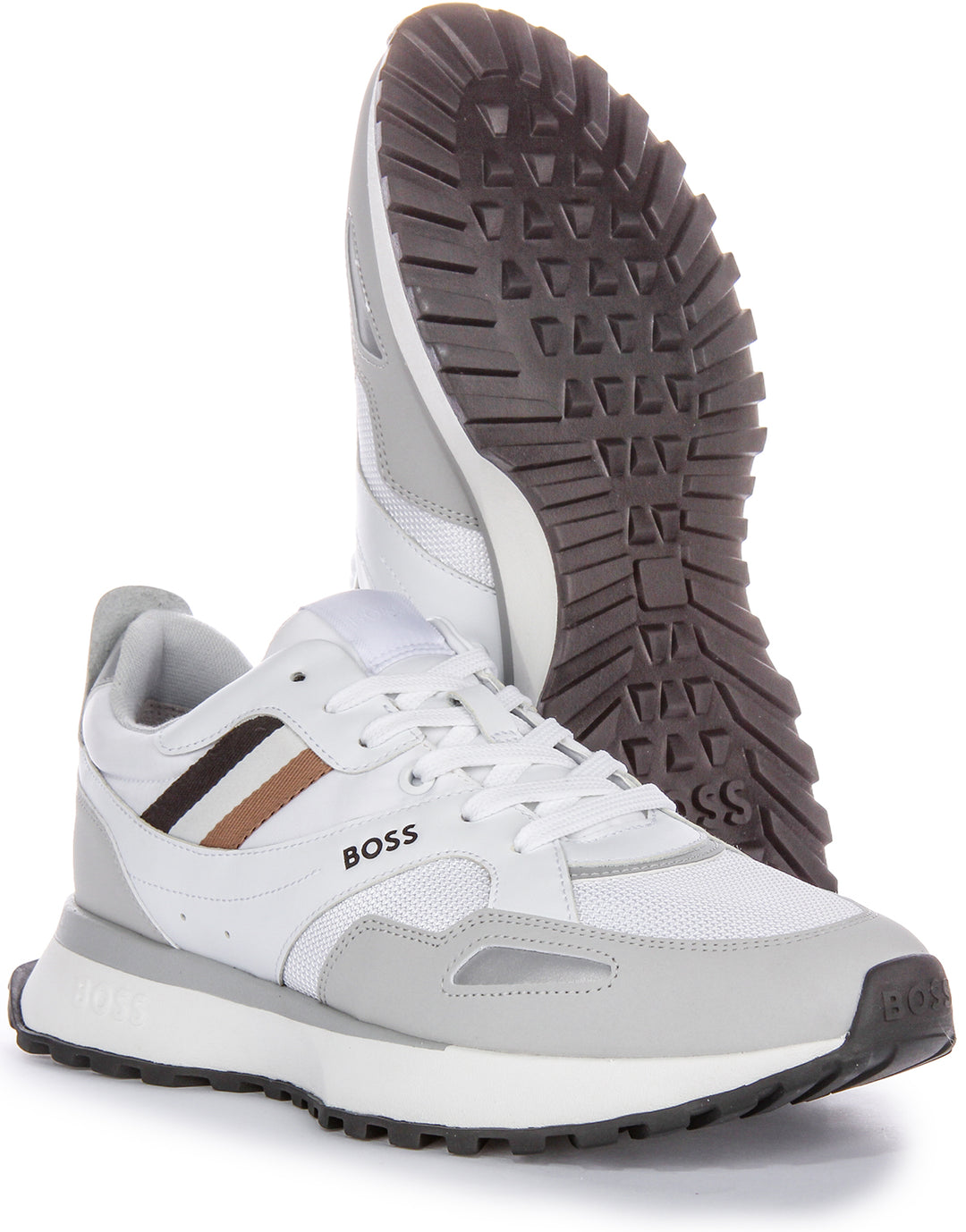 Boss Jonah Runn MX N Syn Overley Codice del logo Stringate Sneakers da uomo in tessuto bianco nero grigio