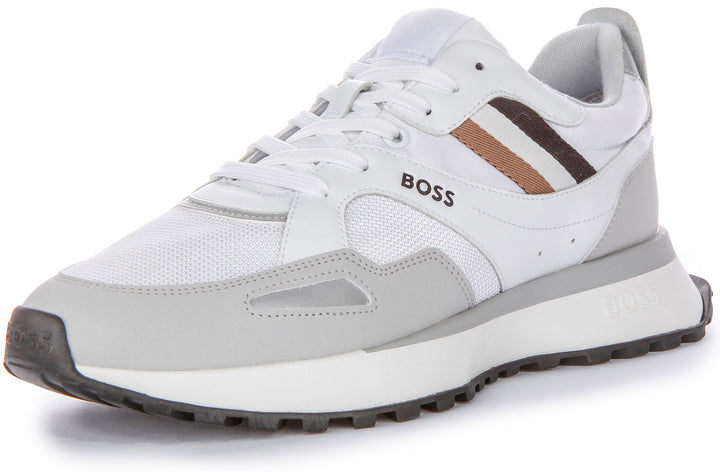 Boss Jonah Runn MX N Syn Overley Codice del logo Stringate Sneakers da uomo in tessuto bianco nero grigio