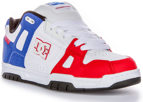 Sneakers da uomo DC Shoes Stag con suola cupsole e logo TPR in bianco blu rosso