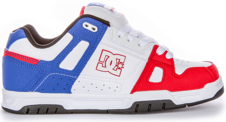 Baskets à lacets DC Shoes Stag pour hommes avec logo TPR en blanc bleu rouge