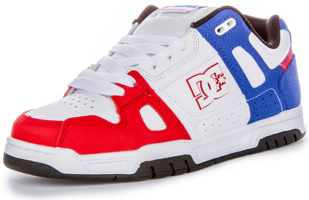 Baskets à lacets DC Shoes Stag pour hommes avec logo TPR en blanc bleu rouge