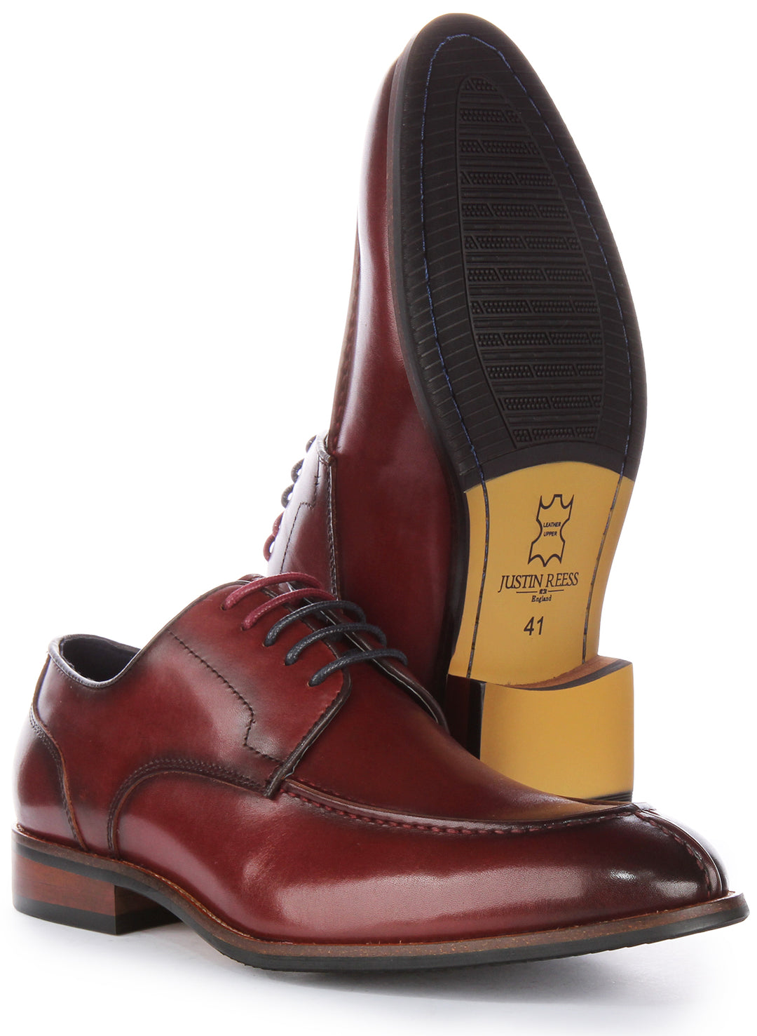 JUSTINREESS Ash Zapatos Oxford de cordones de piel para hombre en vino