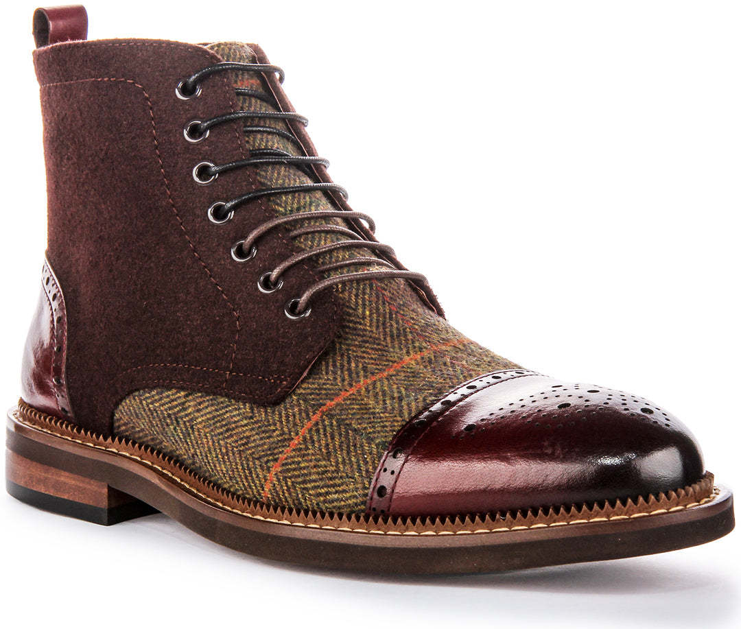 Bottines à Lacets en Cuir et Toile Justinreess Lennox Pour Homme en Vin