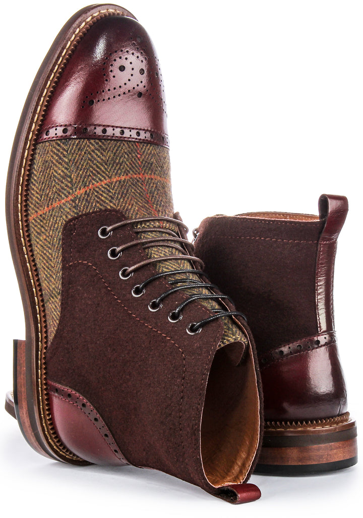 Bottines à Lacets en Cuir et Toile Justinreess Lennox Pour Homme en Vin