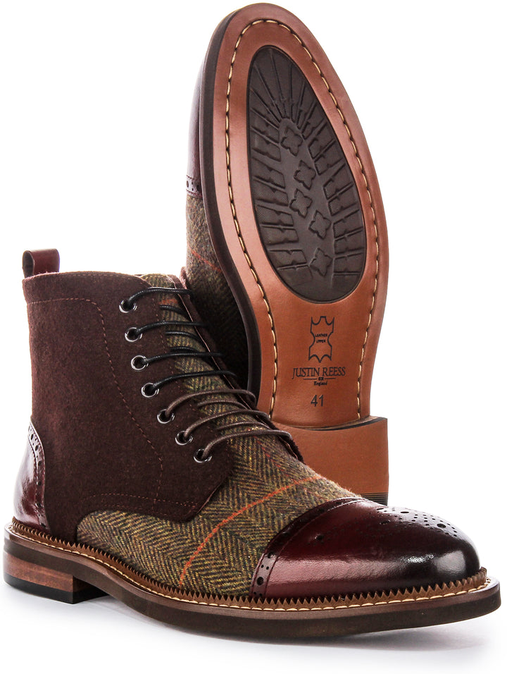 Bottines à Lacets en Cuir et Toile Justinreess Lennox Pour Homme en Vin