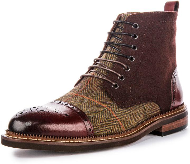 Bottines à Lacets en Cuir et Toile Justinreess Lennox Pour Homme en Vin