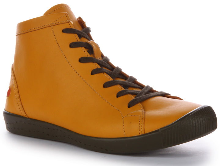 Softinos Ibb1653 Supple Damen Sneakers aus weichem Leder in Gelb