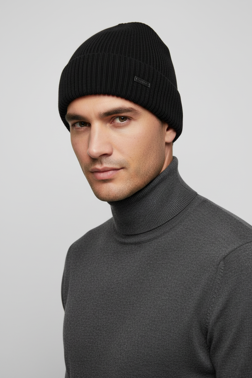 Boss Beanie Hat Virgin Wool In Black
