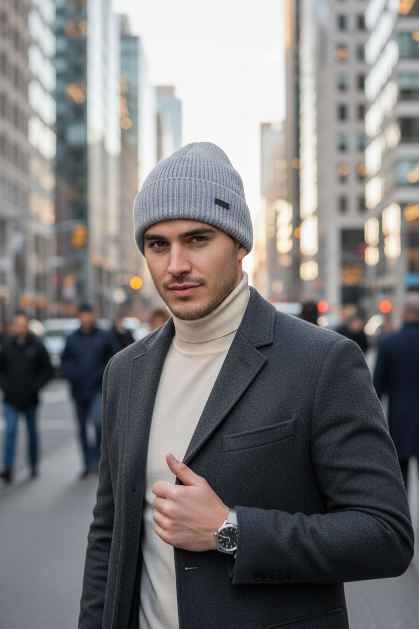 Young smart man wearing Boss Fati In Grey Wool Hat