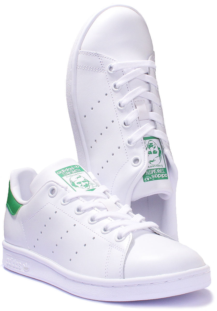 Adidas Stan Smith J Lace Up Leather Trainers In White Green For Youth