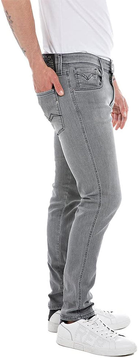 Replay Anbass 34L Jeans élastiques 10 oz black power stretch pour hommes en gris