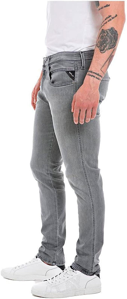 Replay Anbass 34L Jeans élastiques 10 oz black power stretch pour hommes en gris