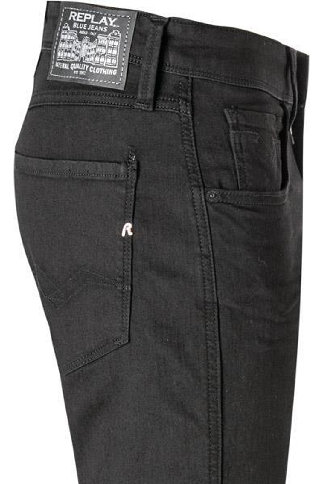 Replay Anbass Hyperflex Slim Jeans In Black For Men