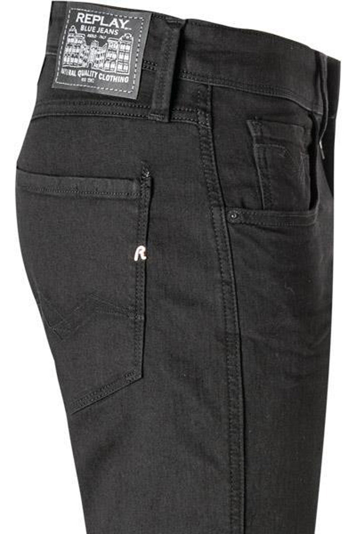 Replay Anbass Hyperflex Slim Jeans In Black For Men