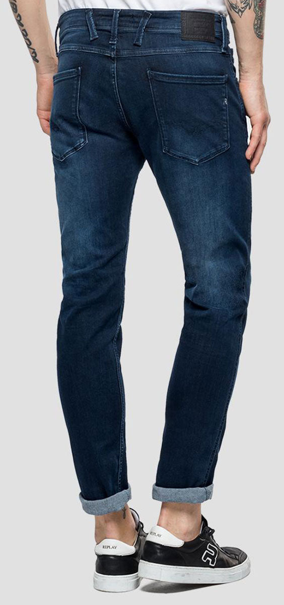 Replay Grover Hyperflex Straight Jeans In Dark Blue For Men