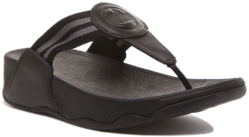 FitFlop Walkstar Sandale en cuir pour femme avec bout en noir