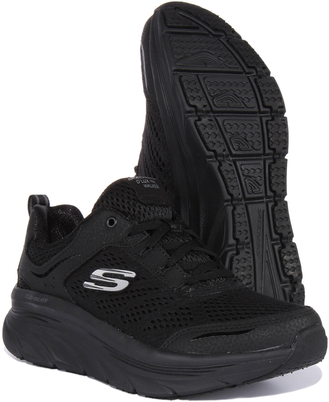 Skechers Relaxed Fit D'Lux WalkerInfinite Motion Zapatillas de malla con cordones para mujer en todo negro