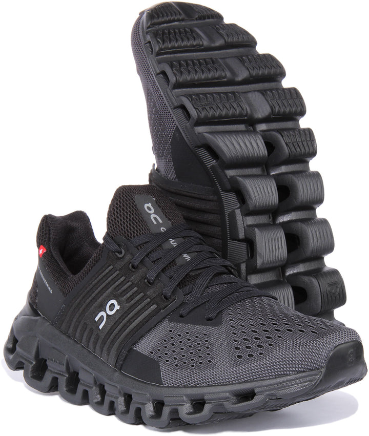 On Running Cloud X 3 Chaussures de course en maille à lacets pour femmes en tout noir