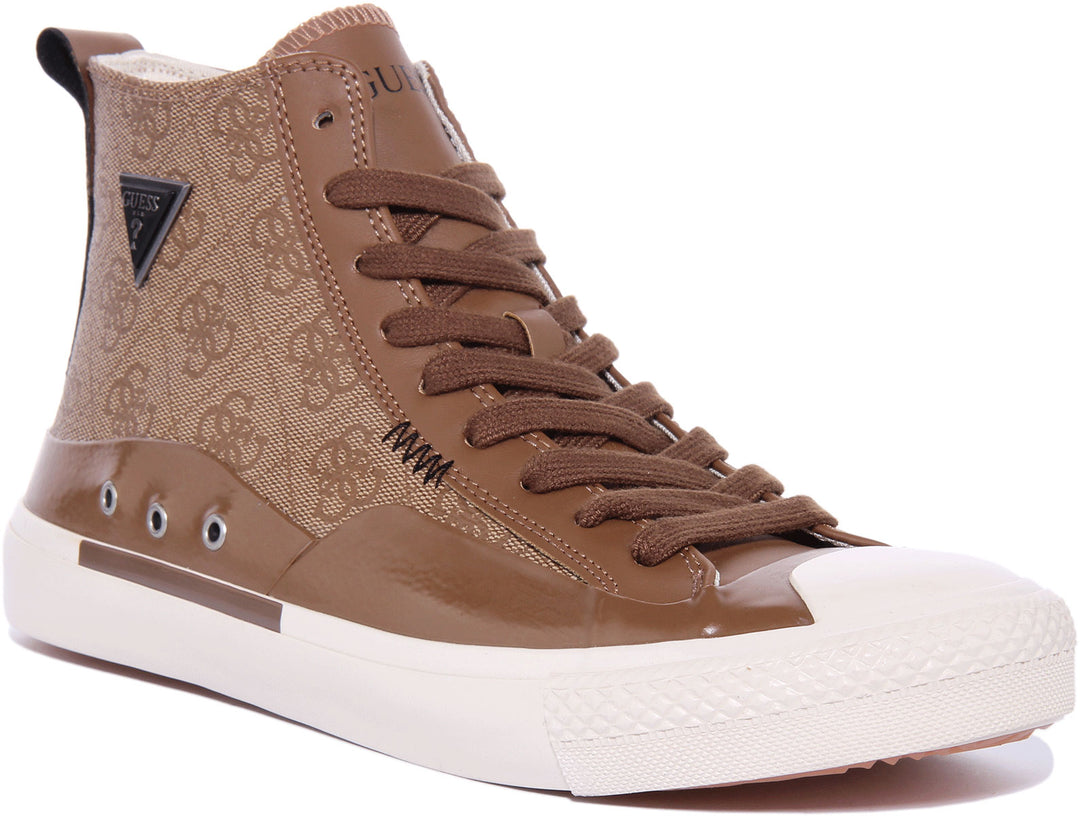 Guess Avaiano 4G High Top Trainer In Beige For Men