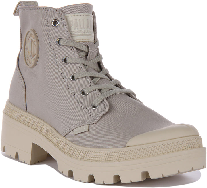 Palladium Pallabase Twill Bottines véganes à lacets avec fermeture éclair sur le côté pour femmes en beige