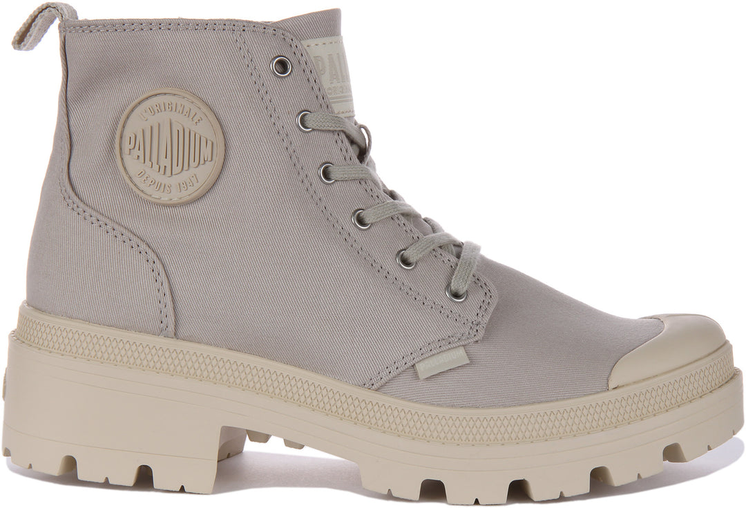 Palladium Pallabase Twill Botines veganos con cordones y cremallera lateral para mujer en beige