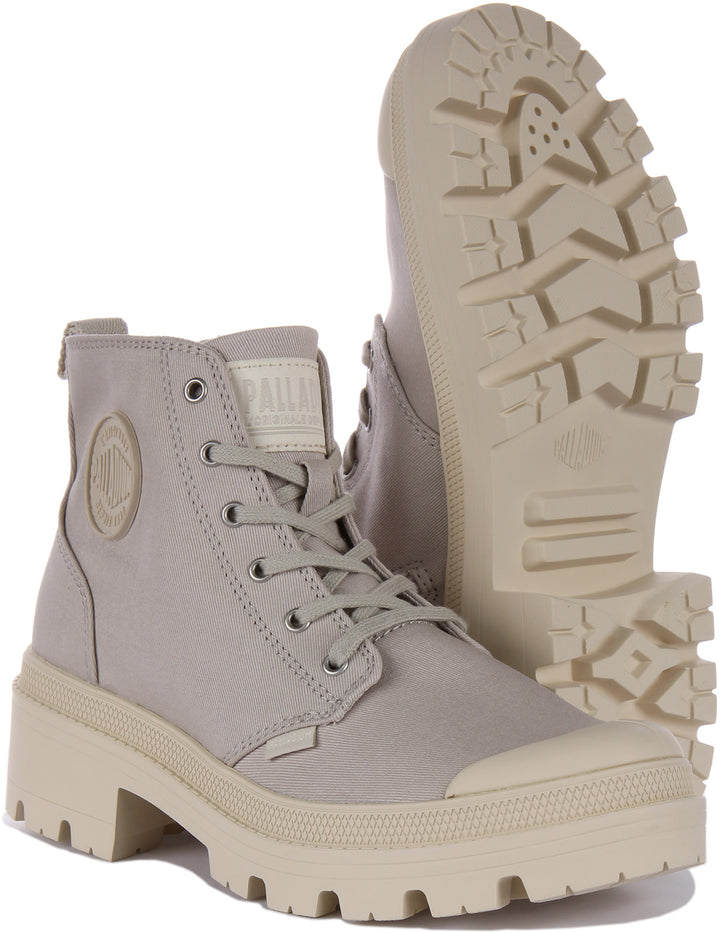 Palladium Pallabase Twill Stivaletto vegano allacciato con zip laterale da donna in beige