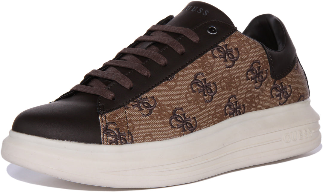 Guess Verona Baskets en faux cuir à lacets et imprimé logo 4G pour hommes en beige brun