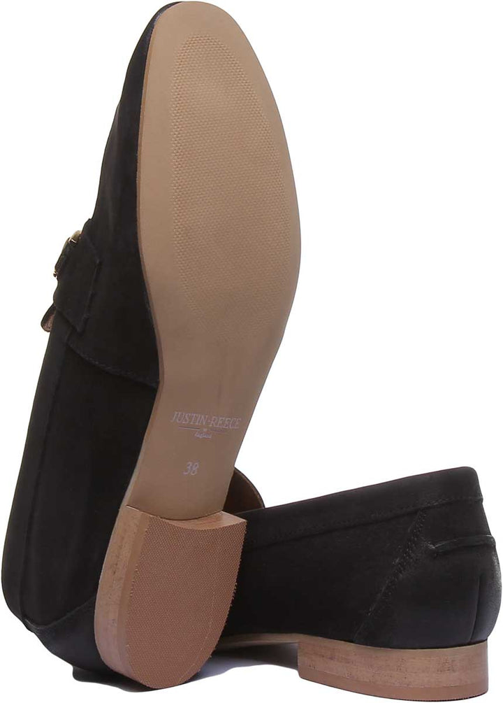JUSTINREESS 7800 Zapatos mocasines de piel suave para mujer en negro