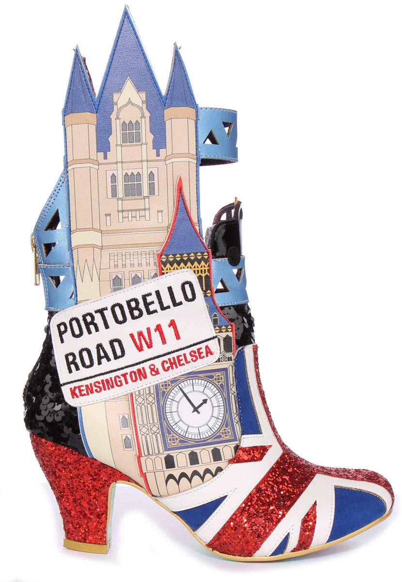Irregular Choice Great Day Out Botas exclusivas London Big Ben para mujer en negro rojo