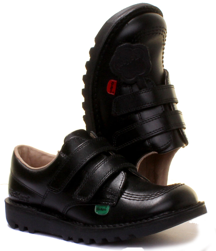 Kickers Kick Lo Velcro Zapatos de piel con doble correa para bebé en negro