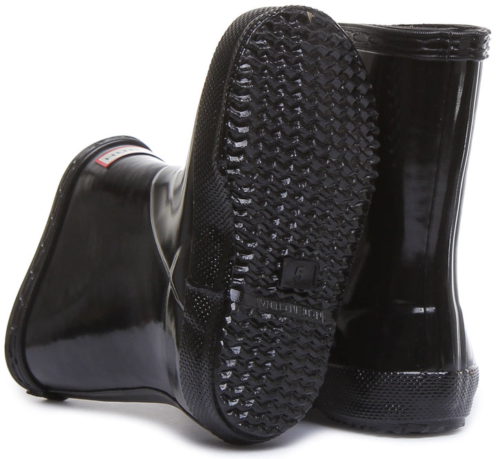 Hunter Original Primeras botas de agua clásicas y brillantes para niños en negro