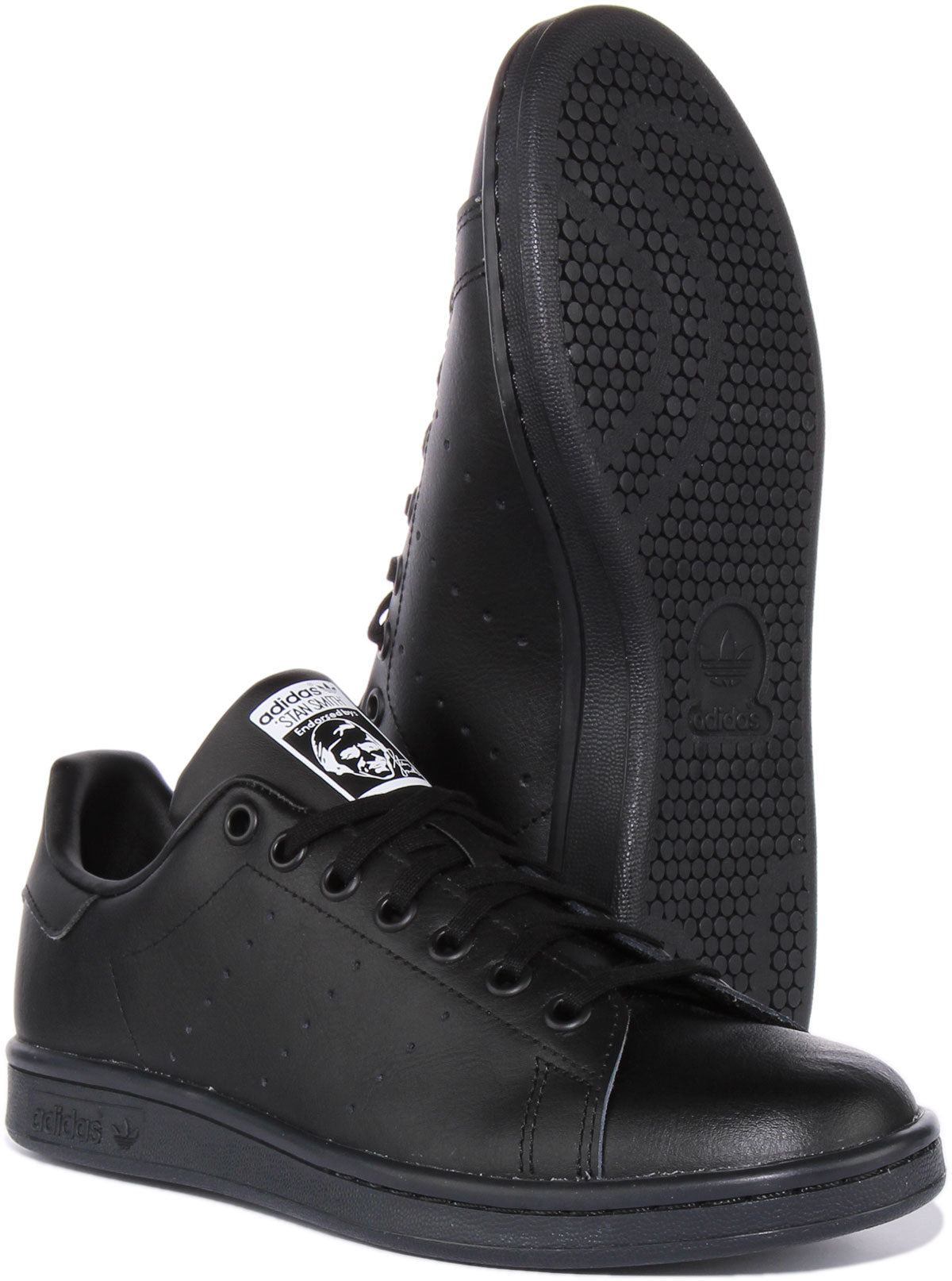 Adidas Stan Smith J In Black For Junior Lace up Court Shoes