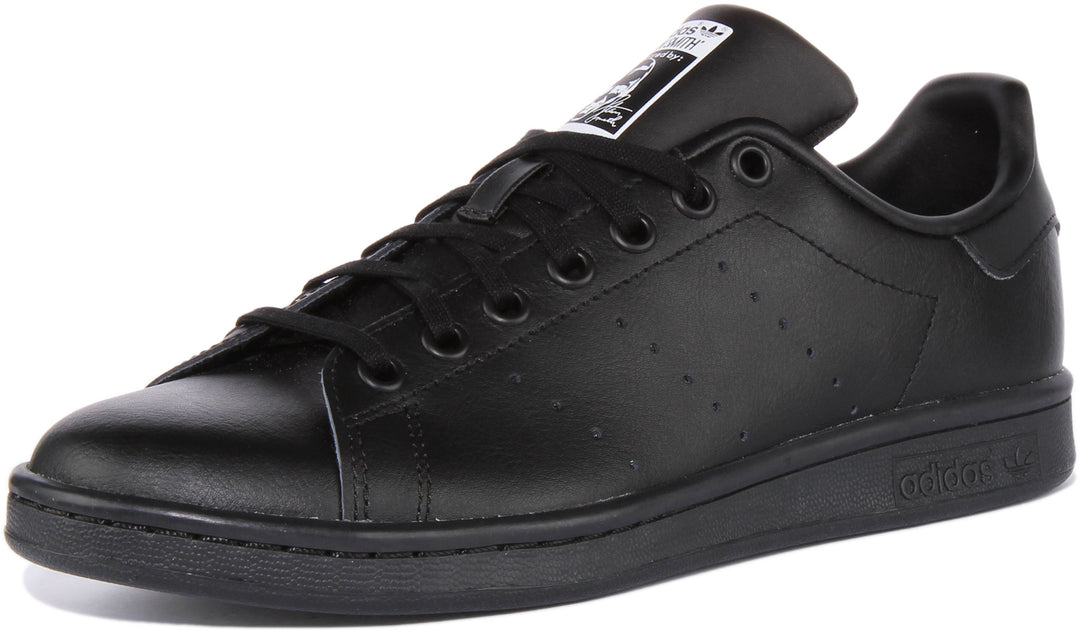 Adidas Stan Smith J Baskets en cuir à lacets pour jeunes en noir