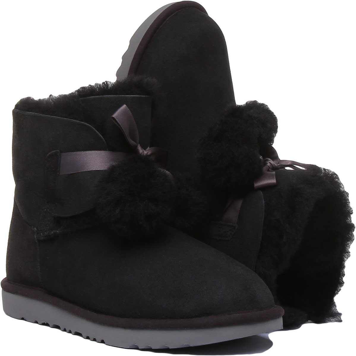 Ugg Gita Bottes pour jeunes en daim double face avec noeud satin en noir