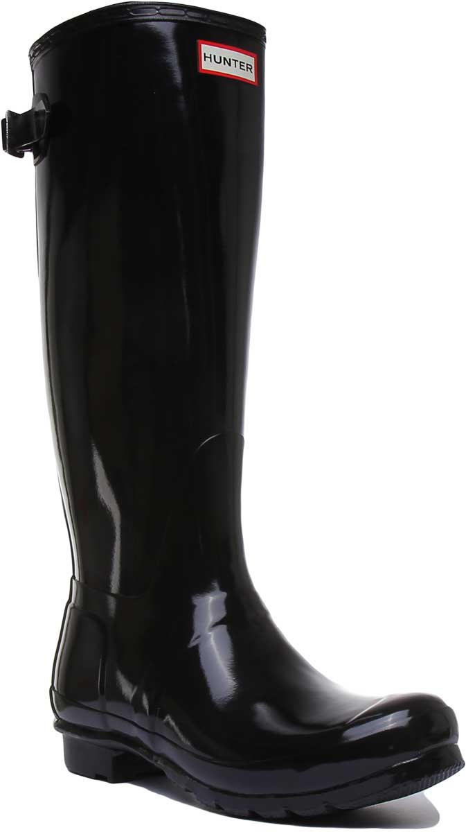 Hunter Original Bota de lluvia alta de brillo ajustable para mujer en negro