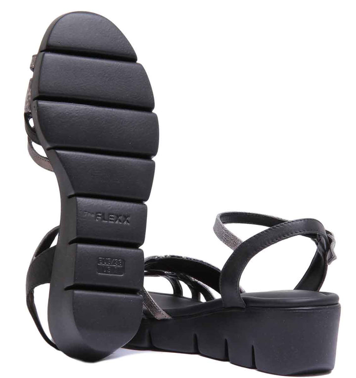 Flexx Emoticon Sandale à talon compensé en cuir pour femme en noir