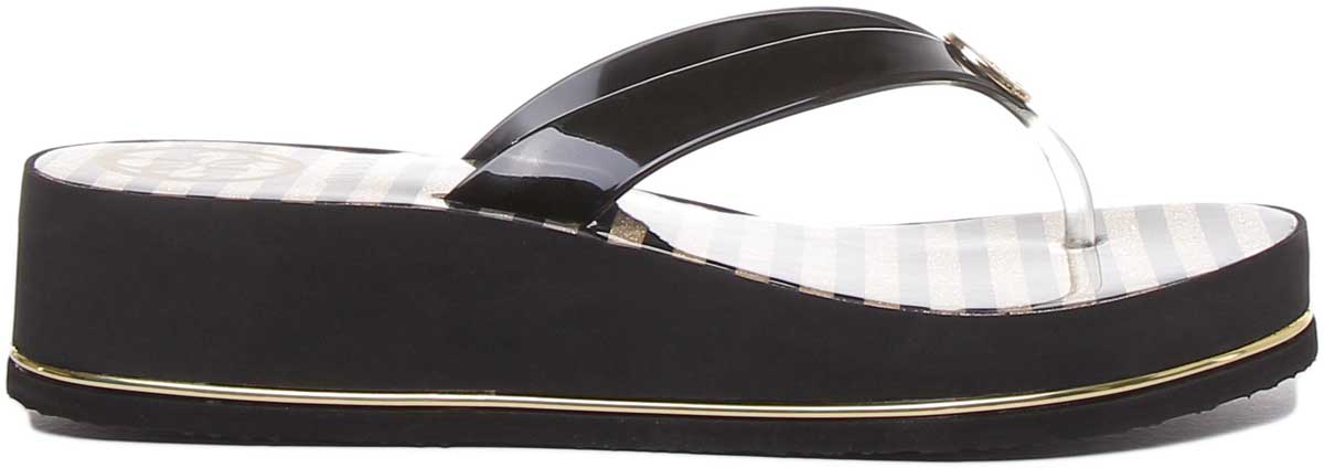 Amazon.com | GUESS Women's Ediva Wedge Sandal, Black 001, 5 | Flip-Flops