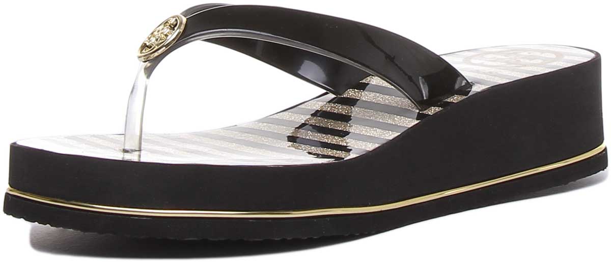 Guess black patent logo bow wedge sandals Y2K 9.5 | Wedge sandals, Leather thong  sandals, Flatform wedges