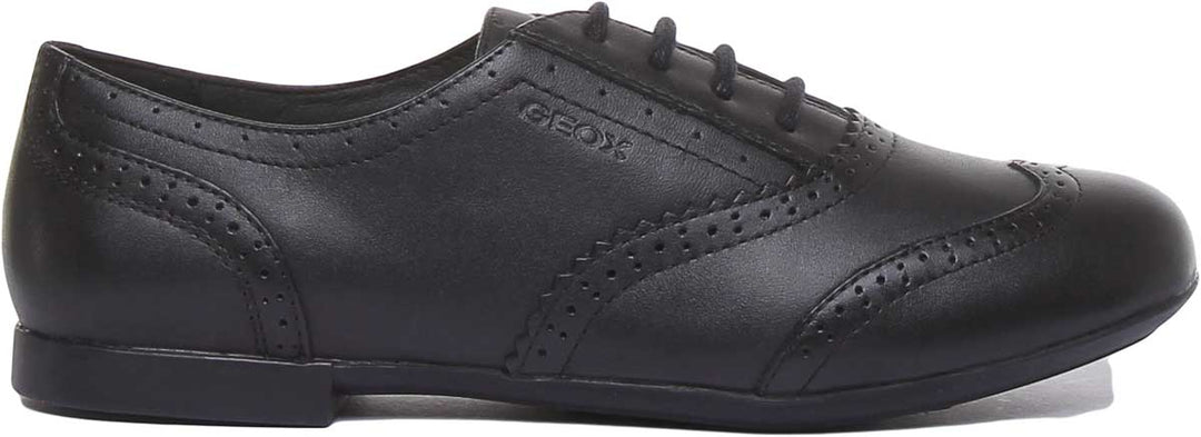 Geox J Plie Chaussures plates à lacets en cuir style brogue pour enfants en noir