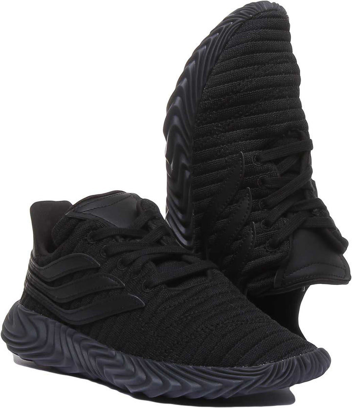 Adidas Sobakov J Zapatillas de punto de 3 rayas para jóvenes en negro