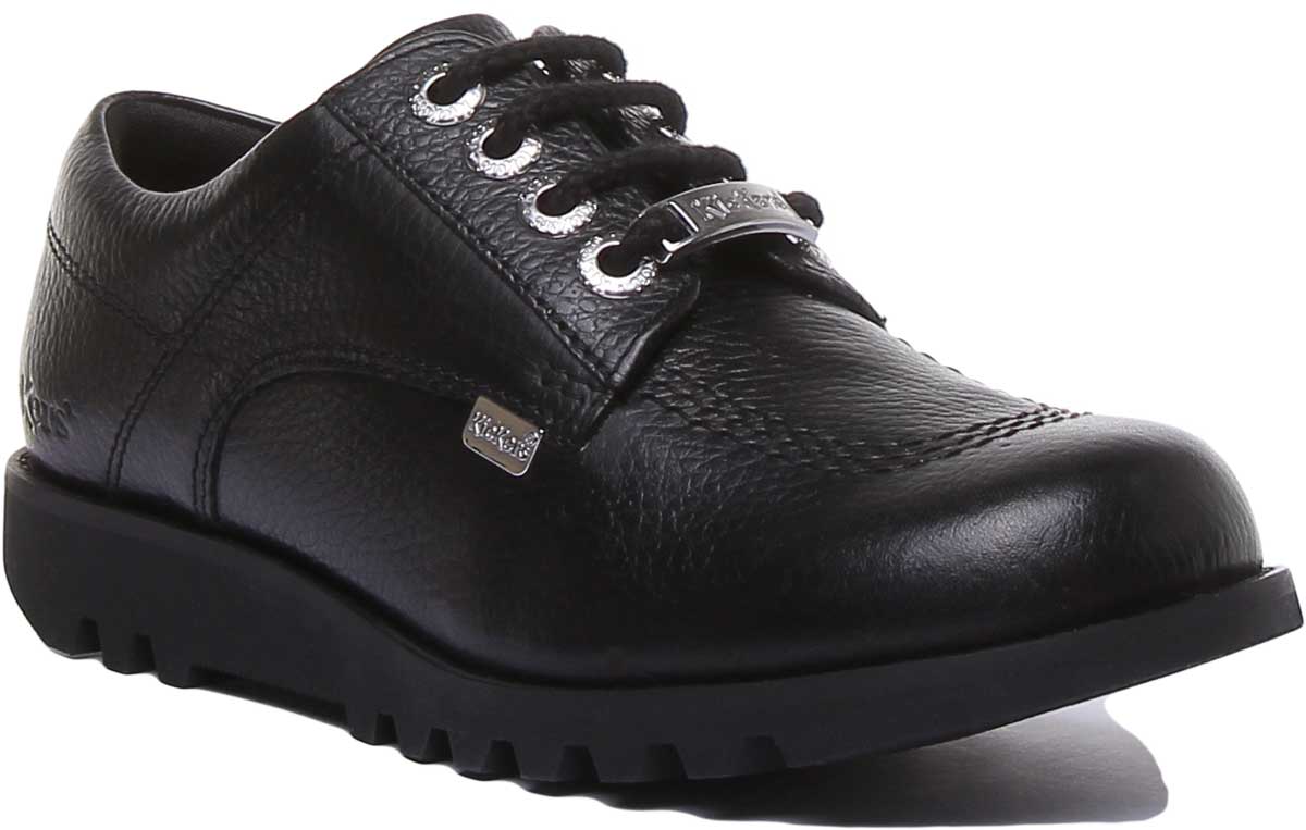 Kickers Kick Lo Luxe Chaussures d occasion lacets en cuir pour jeunes en noir