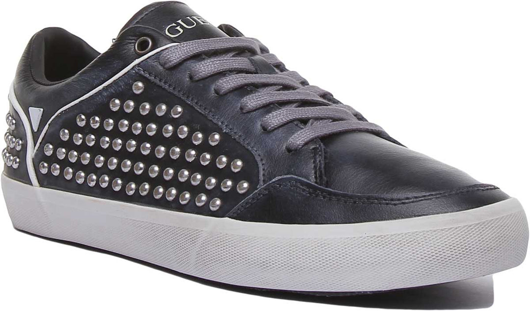 Guess Statement Men's Low Top Lace Up Leather Sneakers In Black